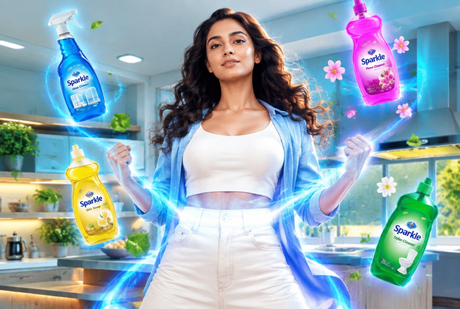 The hero powers up: live action composited with effects