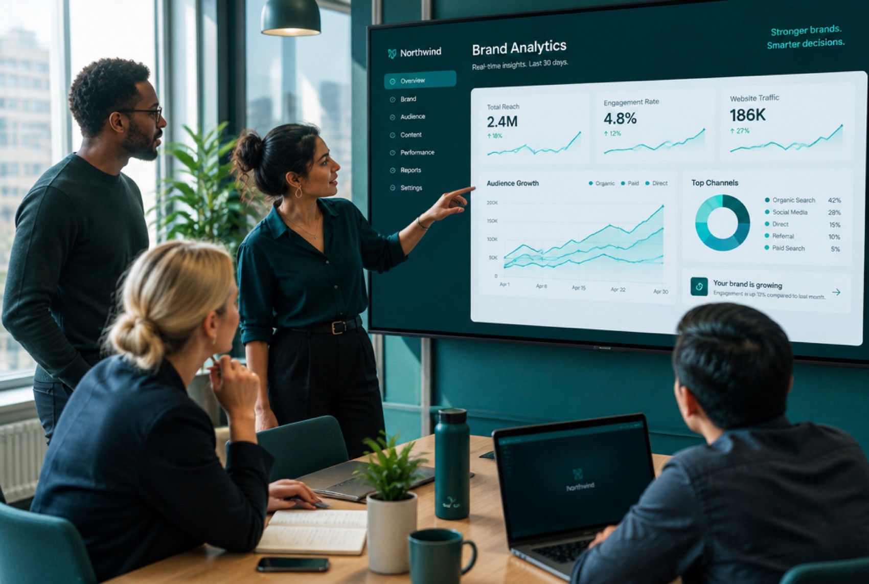 A team reviewing brand analytics